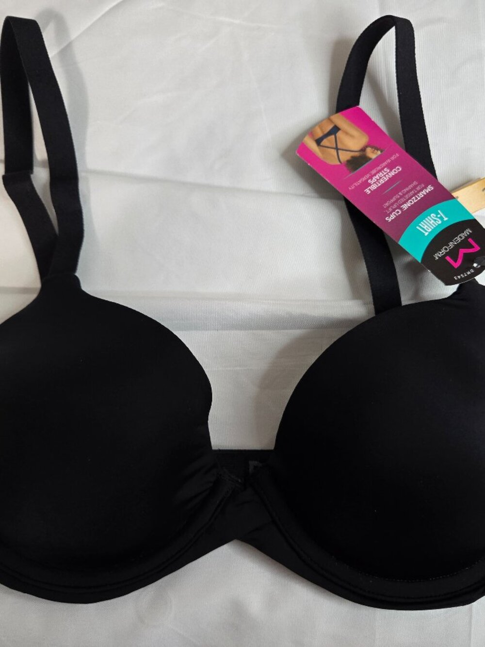 Maidenform women's 34A black T-shirt bra silky convertible straps NWT DM7543